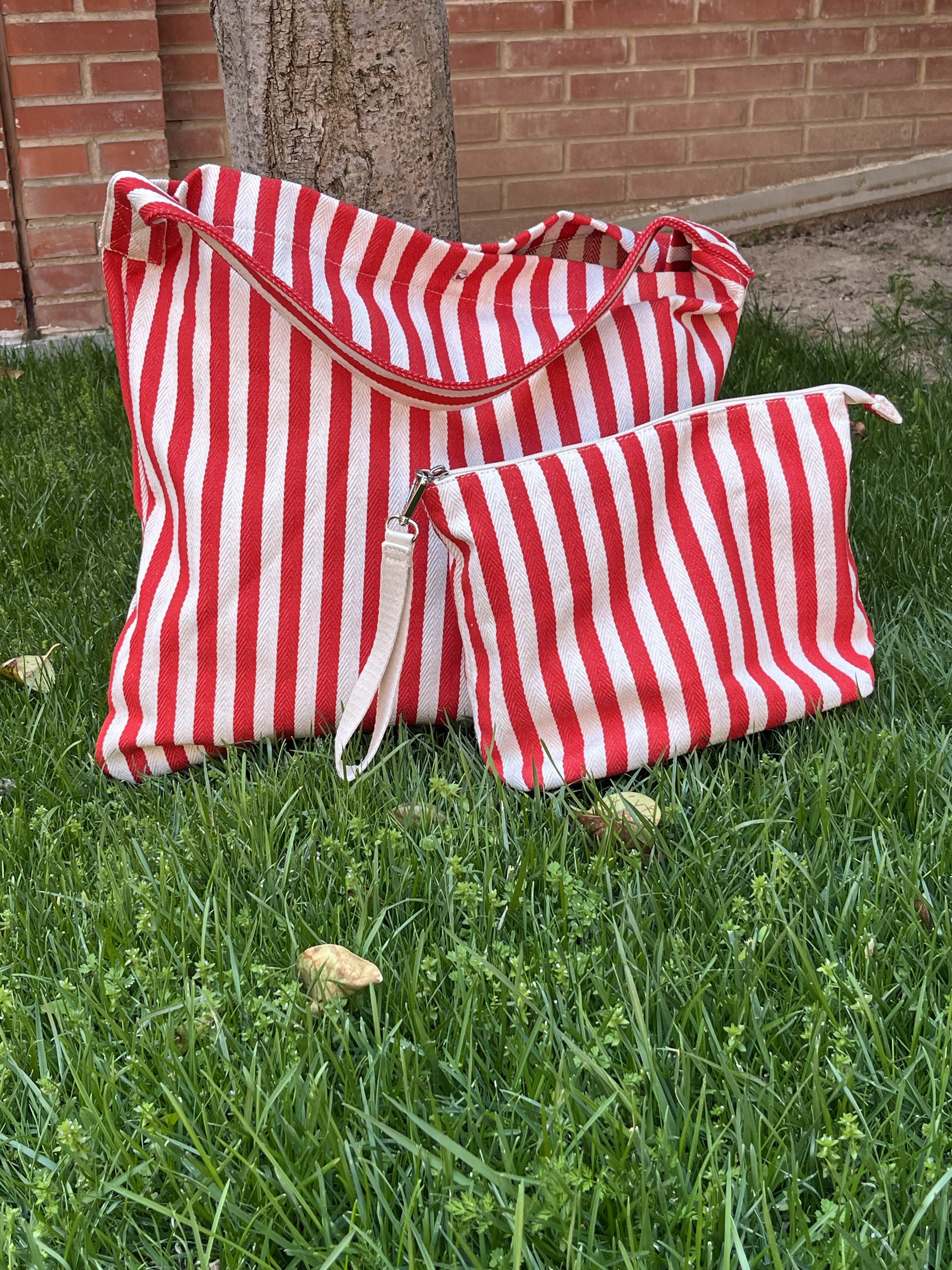 Conjunto de Bolsa y Neceser a Rayas