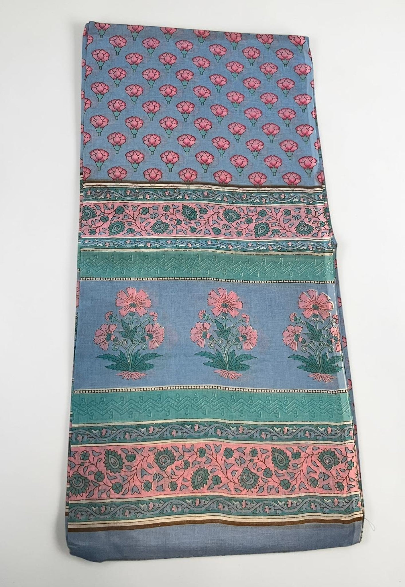 Pañuelo algodón PV floral rosa y turquesa