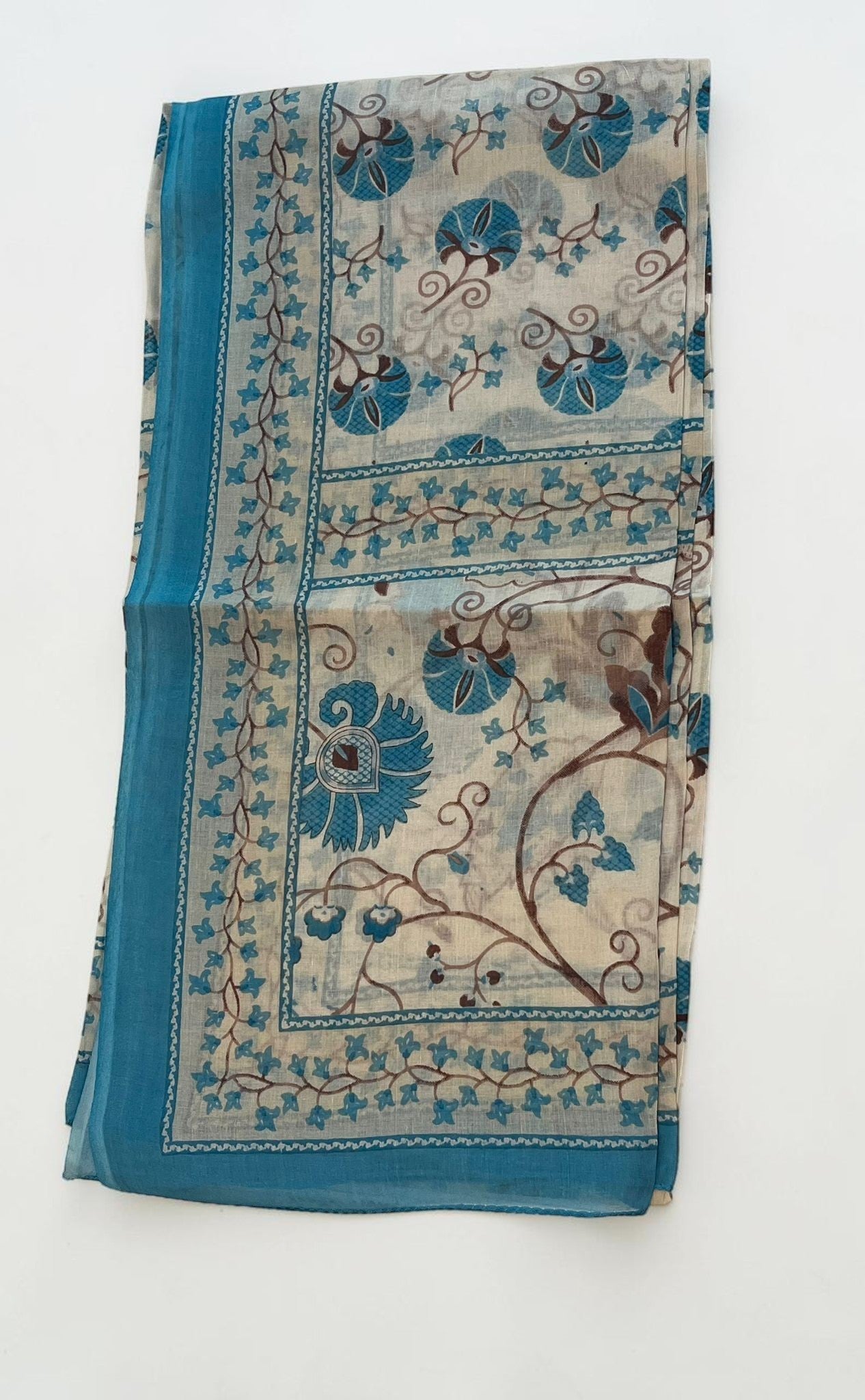 Pañuelo algodón PV flores azules y beige